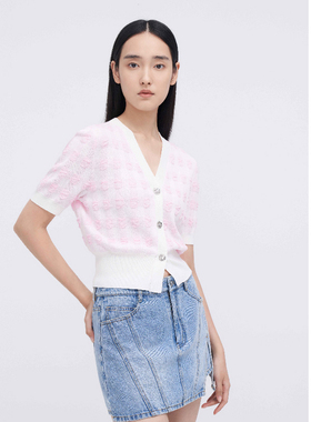 ELLASSAY歌力思夏季新款甜美优雅花束粉开衫针织衫女EWW342M00600