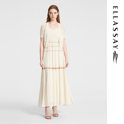 ELLASSAY歌力思秋季新款桑蚕丝优雅浪漫吊带连衣裙女EWW353Y00400
