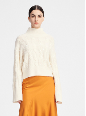 ELLASSAY歌力思秋冬新款绵羊毛超细珠片高领针织衫女EWF344M02400