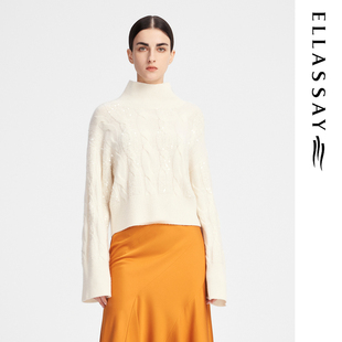 ELLASSAY歌力思秋冬新款 女EWF344M02400 绵羊毛超细珠片高领针织衫