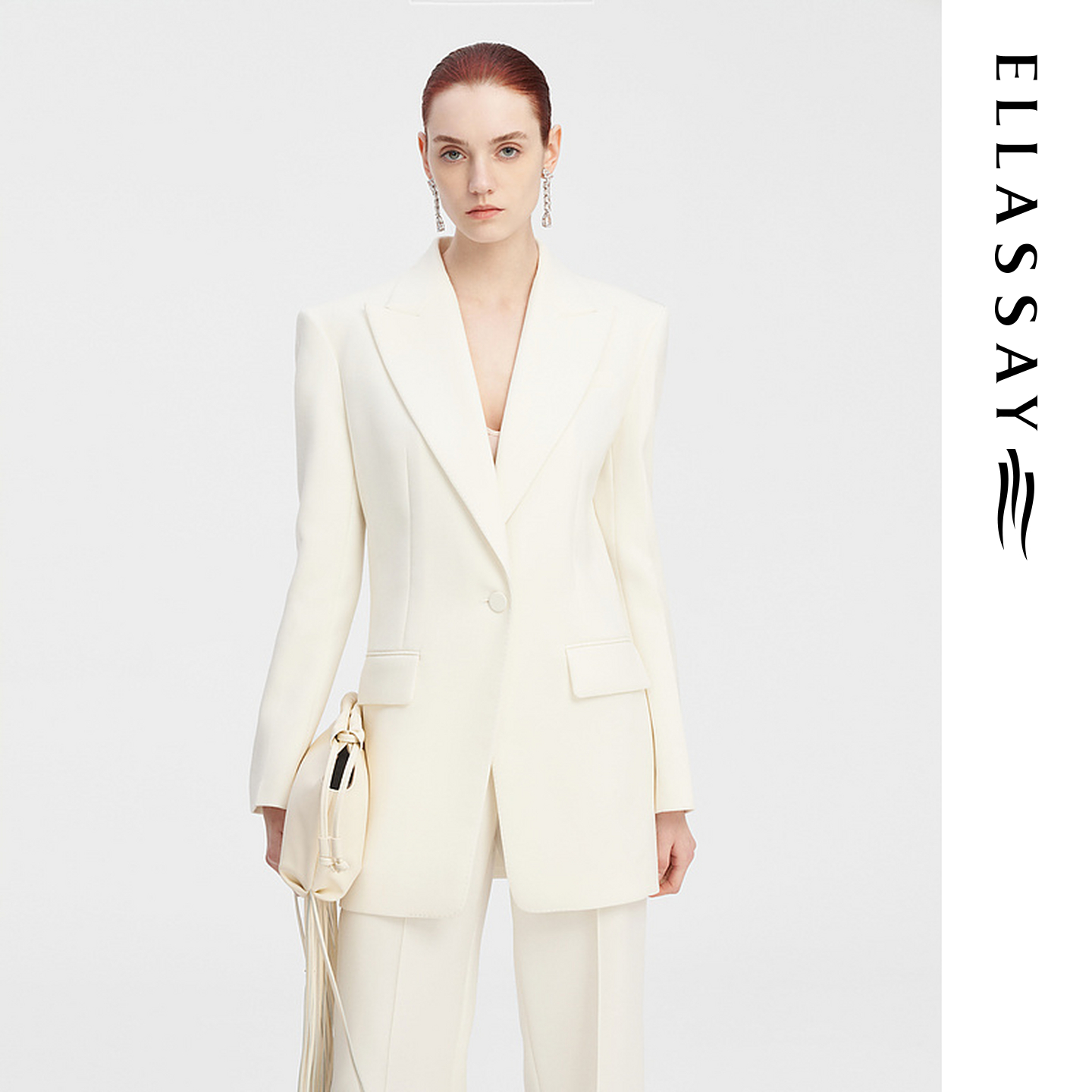 ELLASSAY歌力思秋季新款绵羊毛奶油白高级西装女EWF343T00200