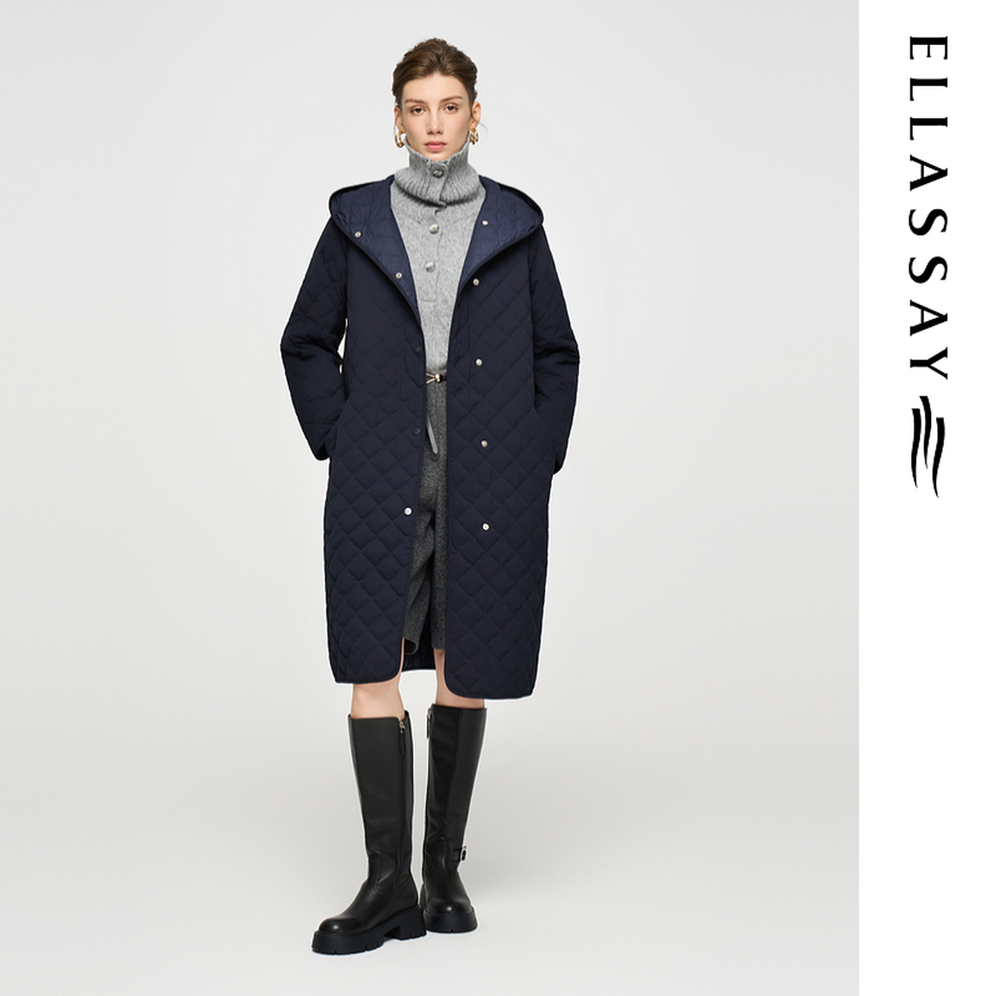 ELLASSAY歌力思2025冬季新款星空蓝气质长款羽绒服女EWD364L01200