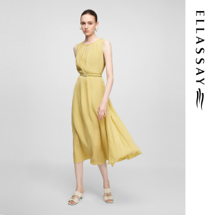 ELLASSAY歌力思春夏新款桑蚕丝捏褶钉珠无袖连衣裙女EWF362Y08900
