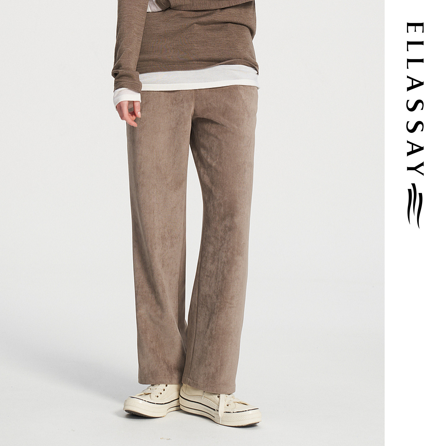 ELLASSAY歌力思秋季新款气质质感百搭绒面休闲裤女EWW354K00200