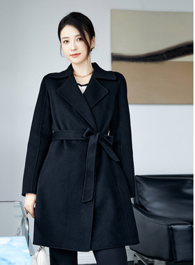 ELLASSAY歌力思秋冬新款经典纯色收腰100%羊绒大衣女EWE333D00800