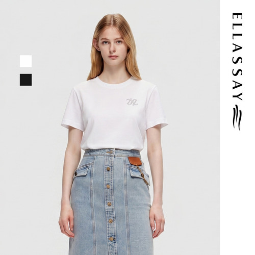 ELLASSAY歌力思夏季新款棉钻饰logo休闲纯色T恤女EWD363Z00100