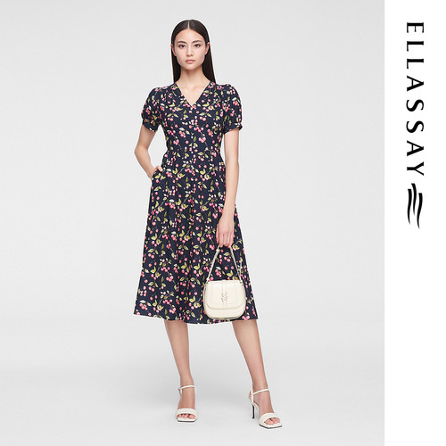 ELLASSAY歌力思夏季新款优雅法式碎花茶歇连衣裙女EWW352Y08900
