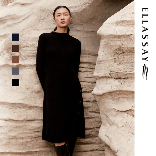 ELLASSAY歌力思冬季新款绵羊毛长袖针织连衣裙女EWD344M03100
