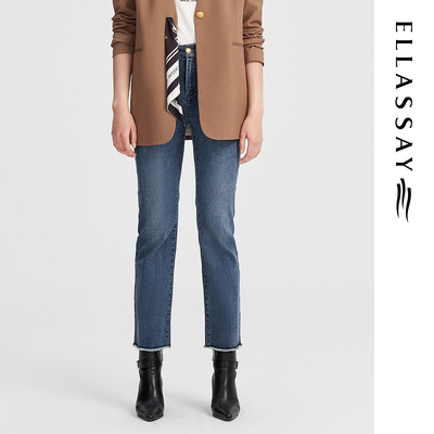 ELLASSAY歌力思秋季新款棉魔术微喇简约直筒牛仔裤女EWW343N02200