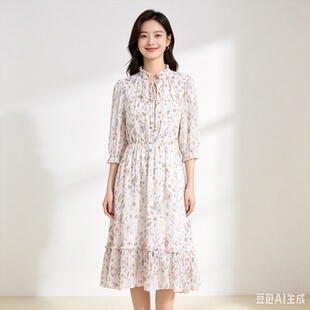 ELLASSAY歌力思夏季新款桑蚕丝超薄印花连衣裙女EWW352Y03300