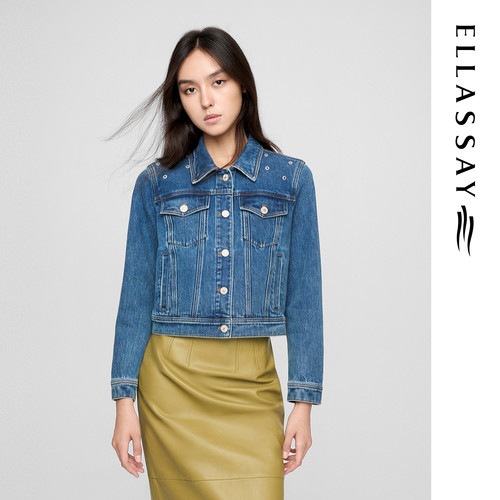 ELLASSAY歌力思早春新款棉简约气质丹宁牛仔短外套女EWE361N02400