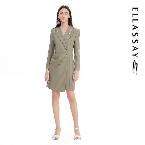 ELLASSAY歌力思2026春季新款造型捏褶羊毛西装连衣裙EWE331Y14600