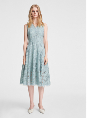 ELLASSAY歌力思夏季新款优雅气质蕾丝无袖连衣裙女EWE352Y12300