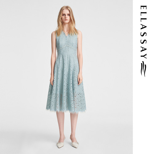 ELLASSAY歌力思夏季新款优雅气质蕾丝无袖连衣裙女EWE352Y12300