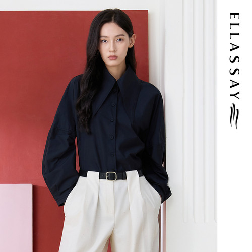 ELLASSAY歌力思26早春新款100%长绒棉灯笼袖衬衫女EWE371C05000
