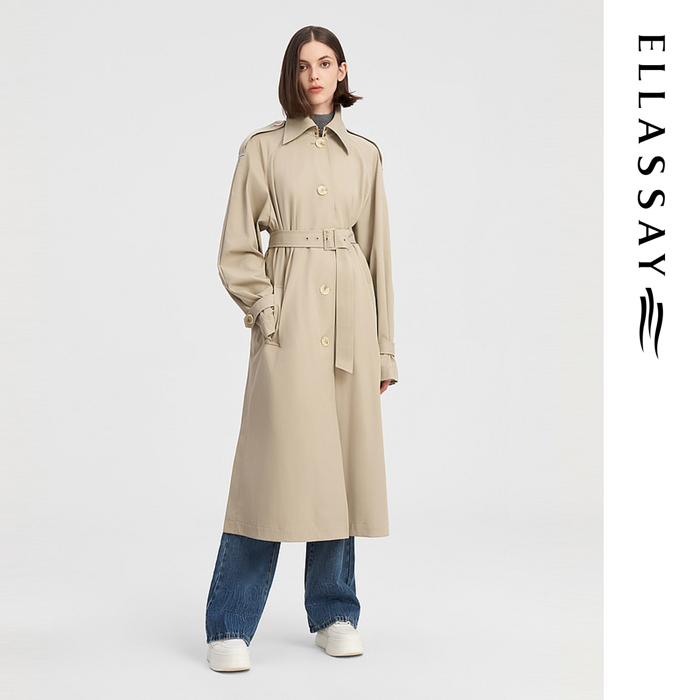ELLASSAY歌力思秋季新款英伦风休闲宽松长款风衣女EWW343F00500