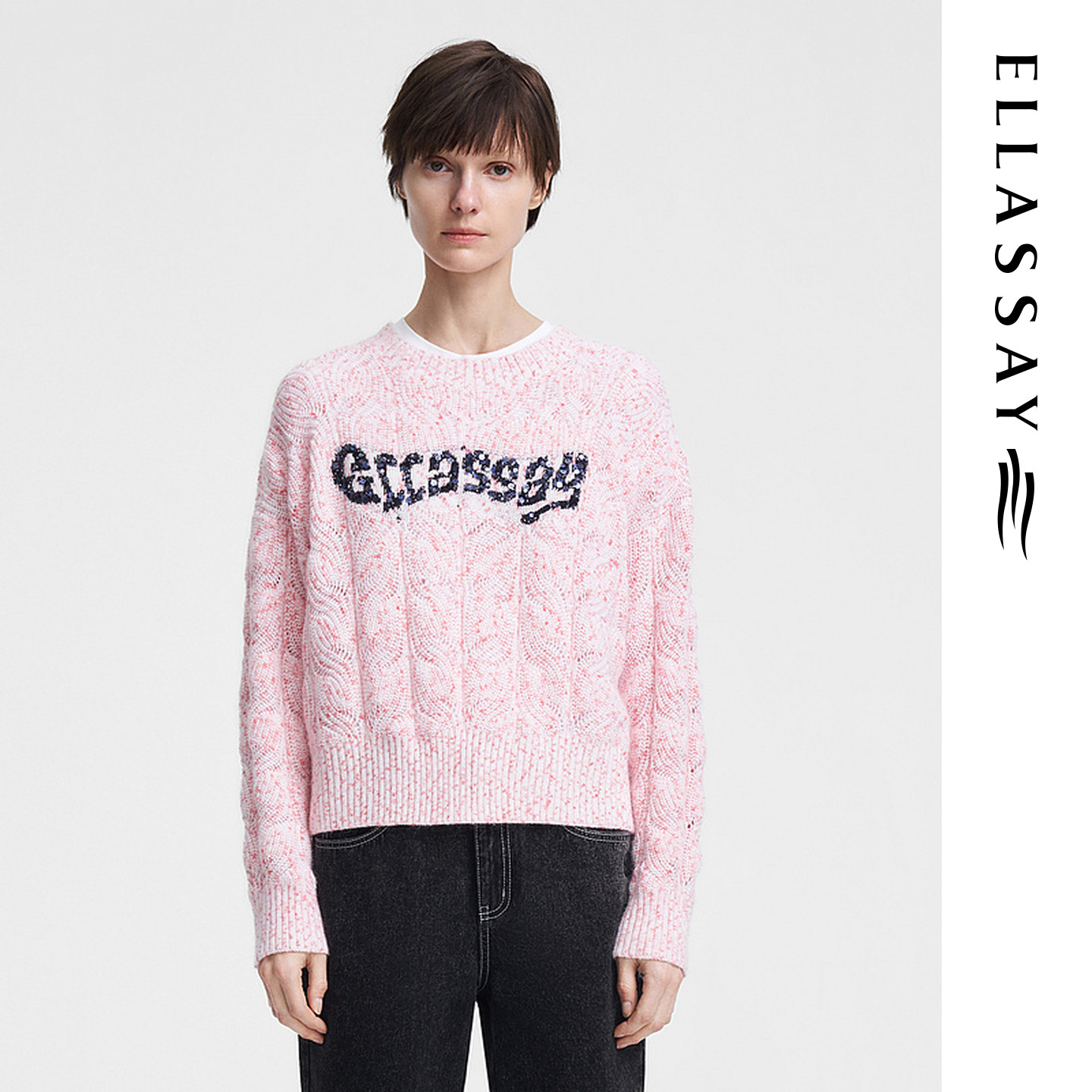 ELLASSAY歌力思春季新款糖果点彩甜美圆领针织衫女EWV351M01200