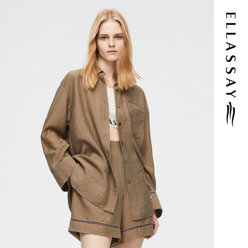 ELLASSAY歌力思春季新款莱赛尔舒适高雅桑蚕丝衬衫女EWB362C01100