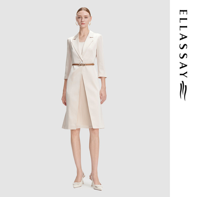 ELLASSAY歌力思春季新款三醋纤长袖假两件连衣裙女EWF355Y19600