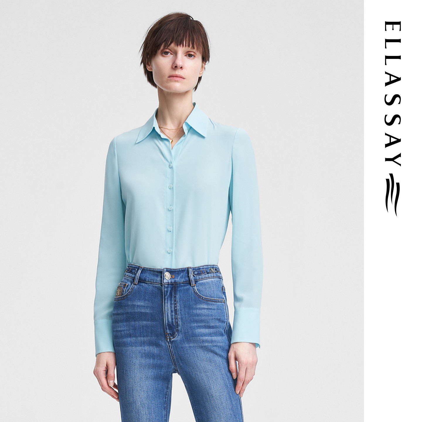 ELLASSAY歌力思夏季新款桑蚕丝开叉收腰设计感衬衫女EWW352C03300