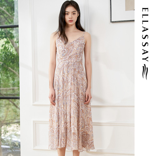 ELLASSAY歌力思夏季新款法式吊带中长连衣裙女EWB355Y05700