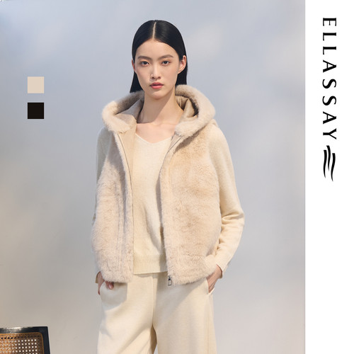 ELLASSAY歌力思冬季新款简约连帽毛呢马甲外套女EWD364D05500