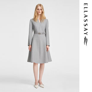欧式 经典 鸢尾领通勤连衣裙女EWE351Y02400 新款 ELLASSAY歌力思春季