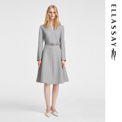 ELLASSAY歌力思春季新款经典欧式鸢尾领通勤连衣裙女EWE351Y02400