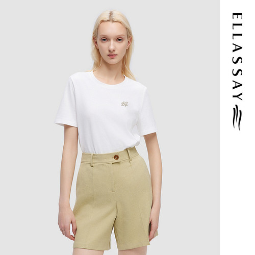 ELLASSAY歌力思2026夏季新款棉圆领短袖百搭T恤女EWD375Z00100