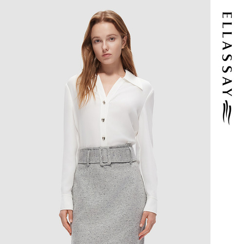 ELLASSAY歌力思秋冬新款三醋纤简约百搭白色衬衫女EWF343C02100