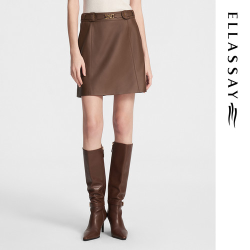 ELLASSAY歌力思秋冬新款复古休闲高腰短款半身裙女EWW354Q01000