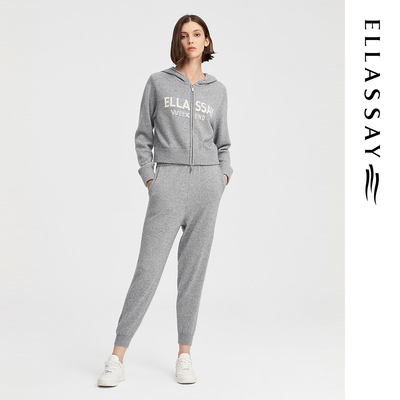 ELLASSAY歌力思秋冬新款丝光羊毛针织运动休闲裤女EWW344M01700