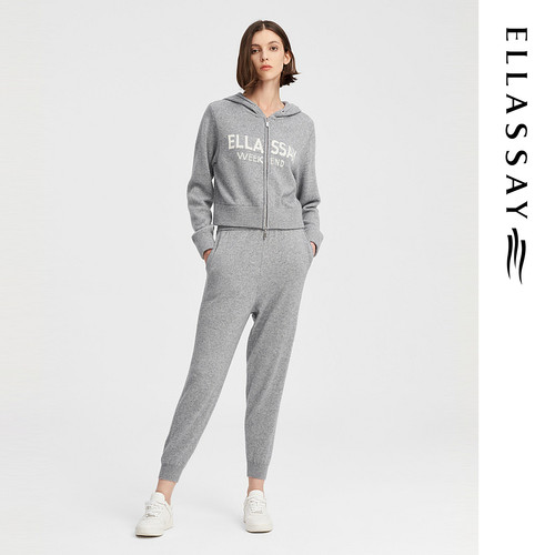 ELLASSAY歌力思秋冬新款丝光羊毛针织运动休闲裤女EWW344M01700