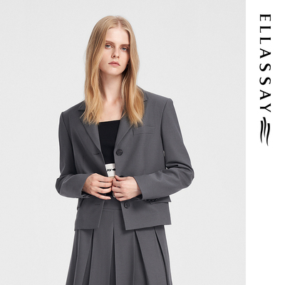 ELLASSAY歌力思2026春季新款绵羊毛学院风灰色西装女EWB351T00500