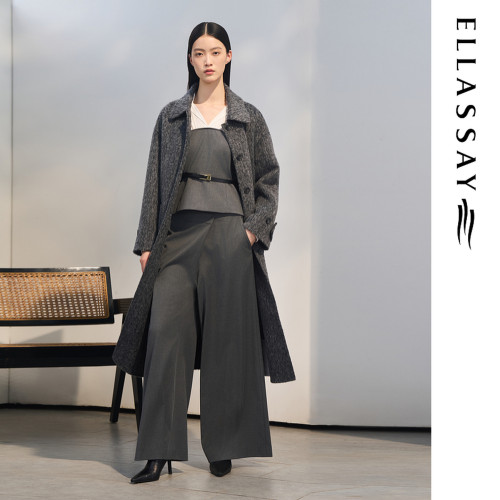 ELLASSAY歌力思秋冬新款绵羊毛翻领毛呢大衣女EWD363D03600