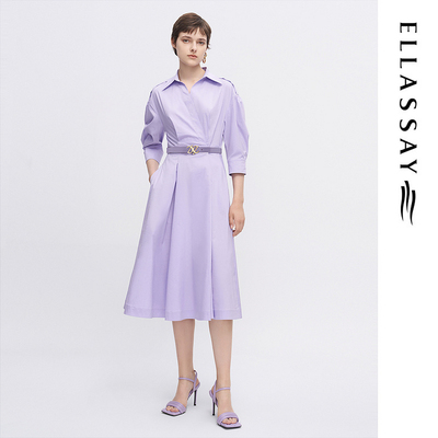 ELLASSAY歌力思夏季新款棉混纺收腰设计衬衫连衣裙女EWW342Y01300