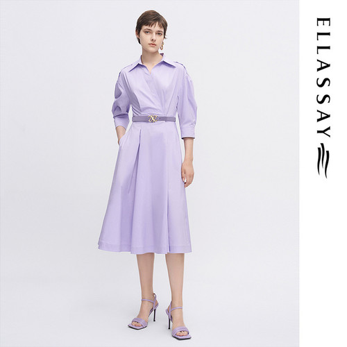 ELLASSAY歌力思夏季新款棉混纺收腰设计衬衫连衣裙女EWW342Y01300