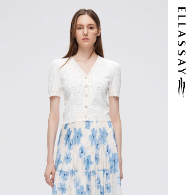 ELLASSAY歌力思春夏新款V领设计简约气质系针织衫女EWE345M02500