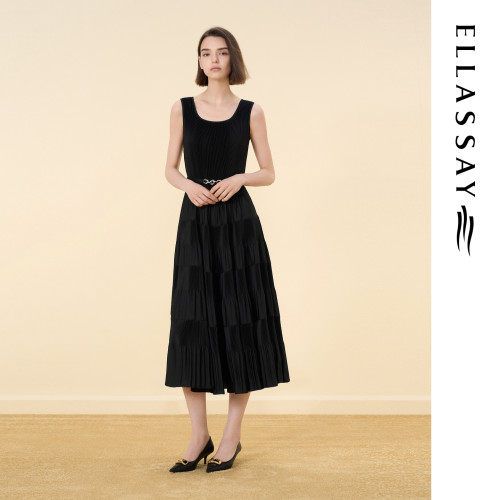 ELLASSAY歌力思2026秋季新款压褶无袖收腰连衣裙女EWD373Y00300