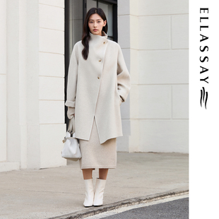 ELLASSAY歌力思2026秋冬新款绵羊毛手工钩边大衣女EWE364D07700