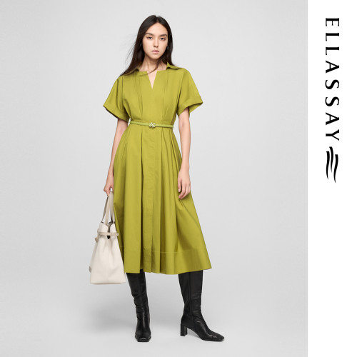 ELLASSAY歌力思春季新款棉简约优雅职场通勤连衣裙女EWE361Y20000