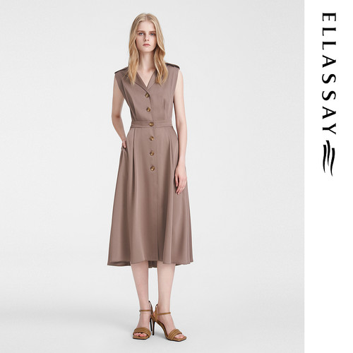 ELLASSAY歌力思春季新款小众两穿风衣式无袖连衣裙女EWE351Y00500