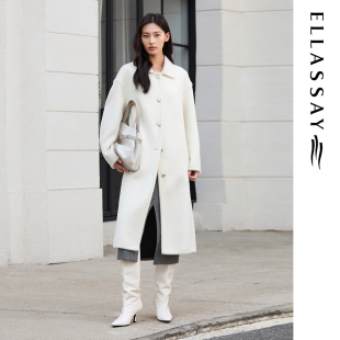 ELLASSAY歌力思2026秋冬新款斜纹羊毛长款毛呢大衣女EWE363D01500