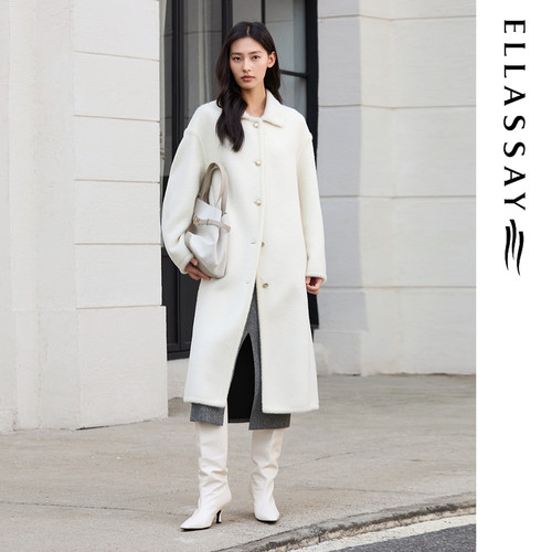 ELLASSAY歌力思2026秋冬新款斜纹羊毛长款毛呢大衣女EWE363D01500