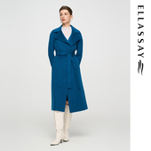 ELLASSAY歌力思秋季 新款 100%山羊绒宝石蓝毛呢大衣女EWF353D05600