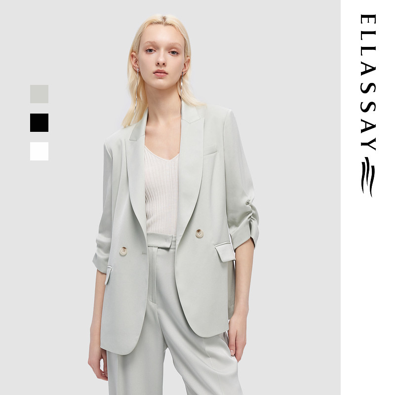 ELLASSAY歌力思夏季新款醋酸简约高级袖口捏褶西装女EWD352T02200