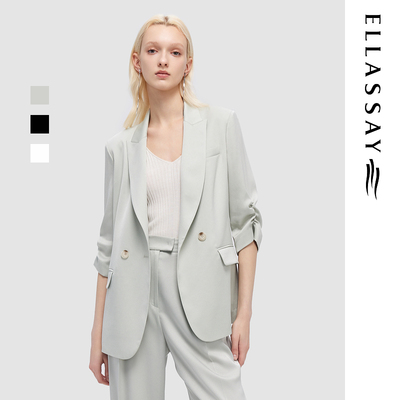 ELLASSAY歌力思夏季新款醋酸简约高级袖口捏褶西装女EWD352T02200
