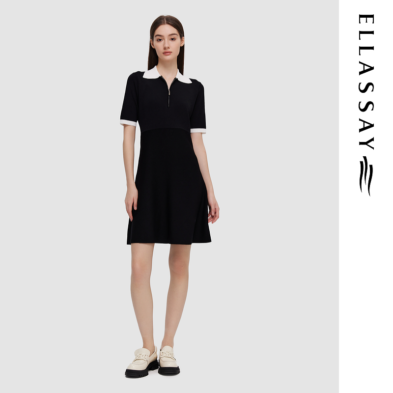 ELLASSAY歌力思夏季新款撞色简约修身针织连衣裙女EWD351M00600