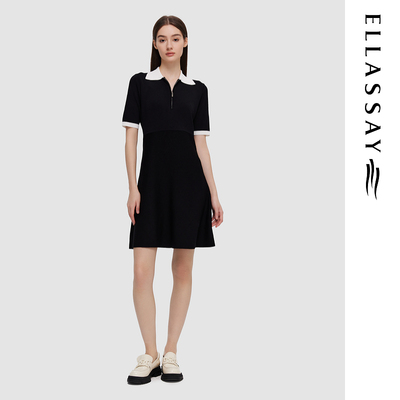 ELLASSAY歌力思夏季新款撞色简约修身针织连衣裙女EWD351M00600