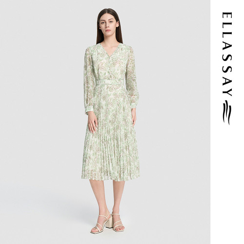 ELLASSAY歌力思2026夏季新款收腰百褶茶歇连衣裙女EWD372Y05700